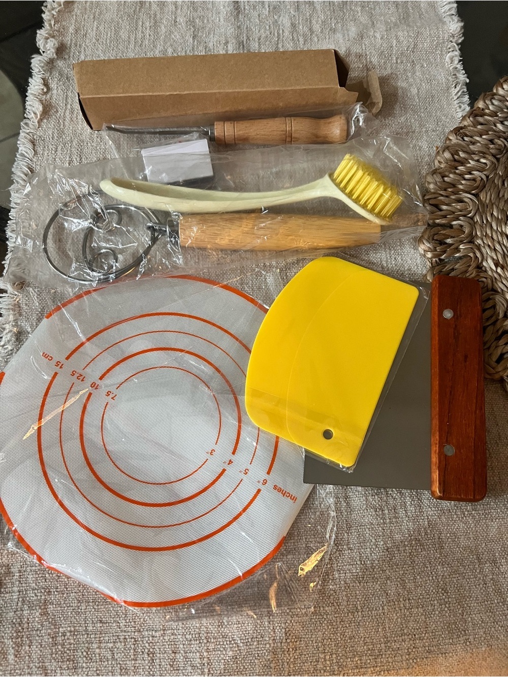 Baking Tool Set with Yellow Dough Scraper and Brush